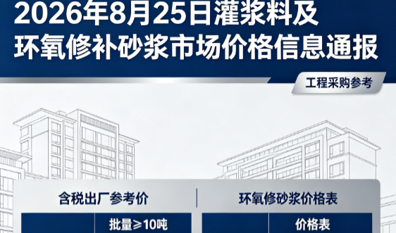 金阳2026年8月25日灌浆料及环氧修补砂浆市场价格信息通报